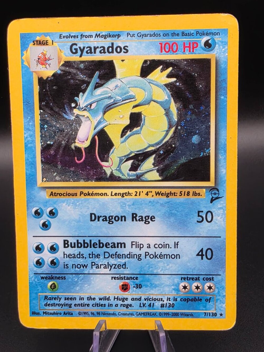 Gyarados 7/130 Holo Rare Base Set 2 Pokemon Damaged